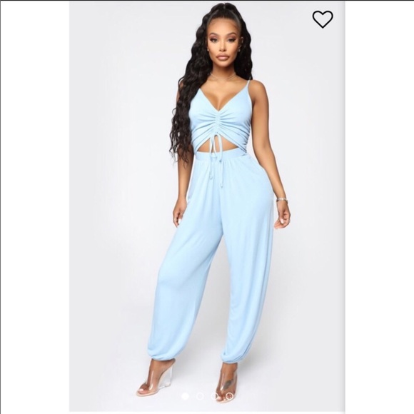 blue cut out jumpsuit